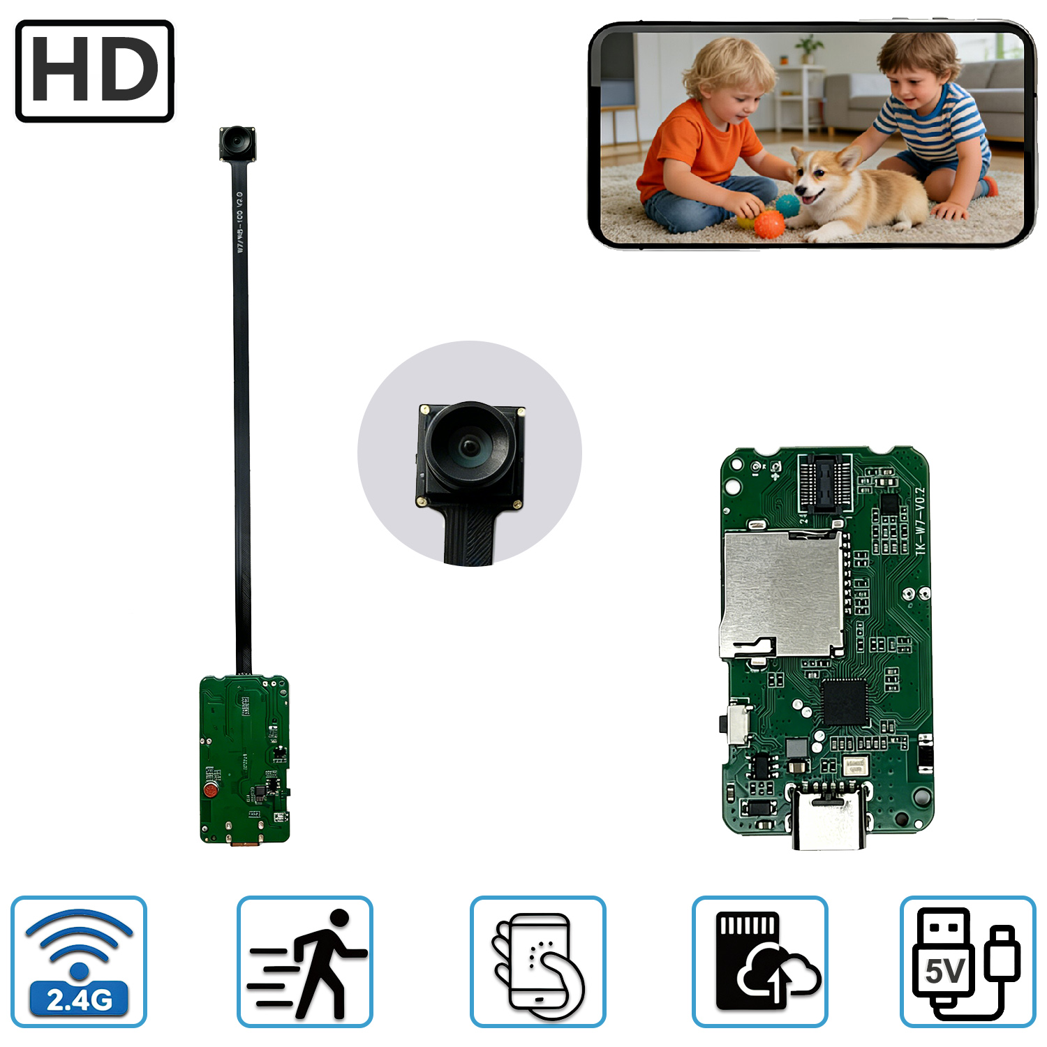 Home Security Hidden Cameras - ミニコンパクトホームセキュリティカメラPCBAモジュールフレキシブルレンズデザインHDリモートモニタリング回路基板DIY WiFiカメラ