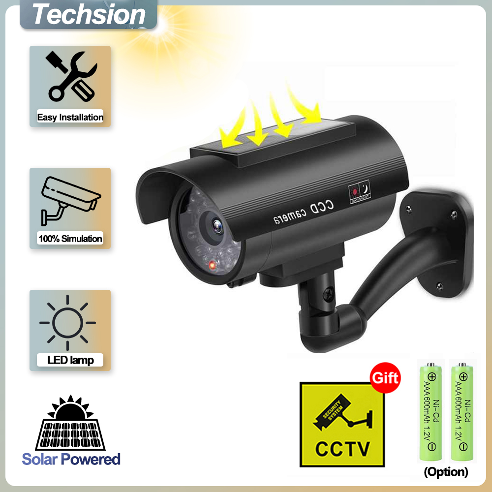 Home Security Lights Outdoors - 太陽電池パネルシミュレーション監視カメラ、屋外ダミーカメラ、防水シミュレーションCCTV、室内弾丸ヘッドLEDランプモニター、家庭安全