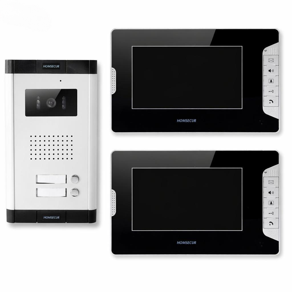 Home Security Video - 4線式2世帯用ビデオドアホンインターホンシステム、7インチモニター、有線ホームセキュリティドアベル、夜間視覚カメラキット