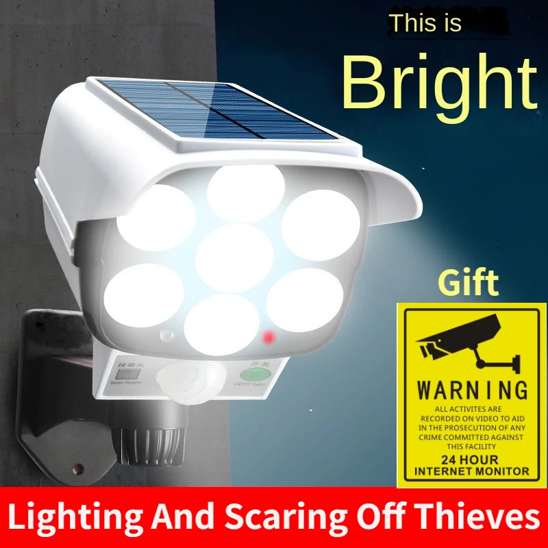 Home Security Adt - 屋外ソーラーライトモーションセンサーセキュリティダミーカメラワイヤレスフラッドライトIP65防水77 LEDランプ3モード家庭菜園用