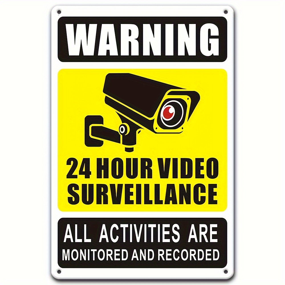 Home Security Outdoor - 24時間365日ビデオ監視警告標識 - セキュリティカメラのアイコンが付いた耐久性のある鉄製金属、自宅、寝室用の屋外壁装飾。