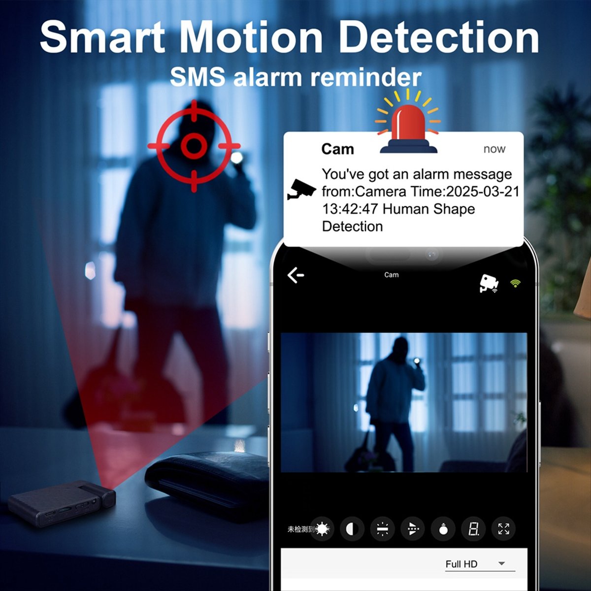 Home Security Video - N05R 新型ミニWiFiカメラ 回転式レンズ WiFiビデオカメラ、ワイヤレスHDビデオ、IRナイトビジョン ホームセキュリティ監視カメラ