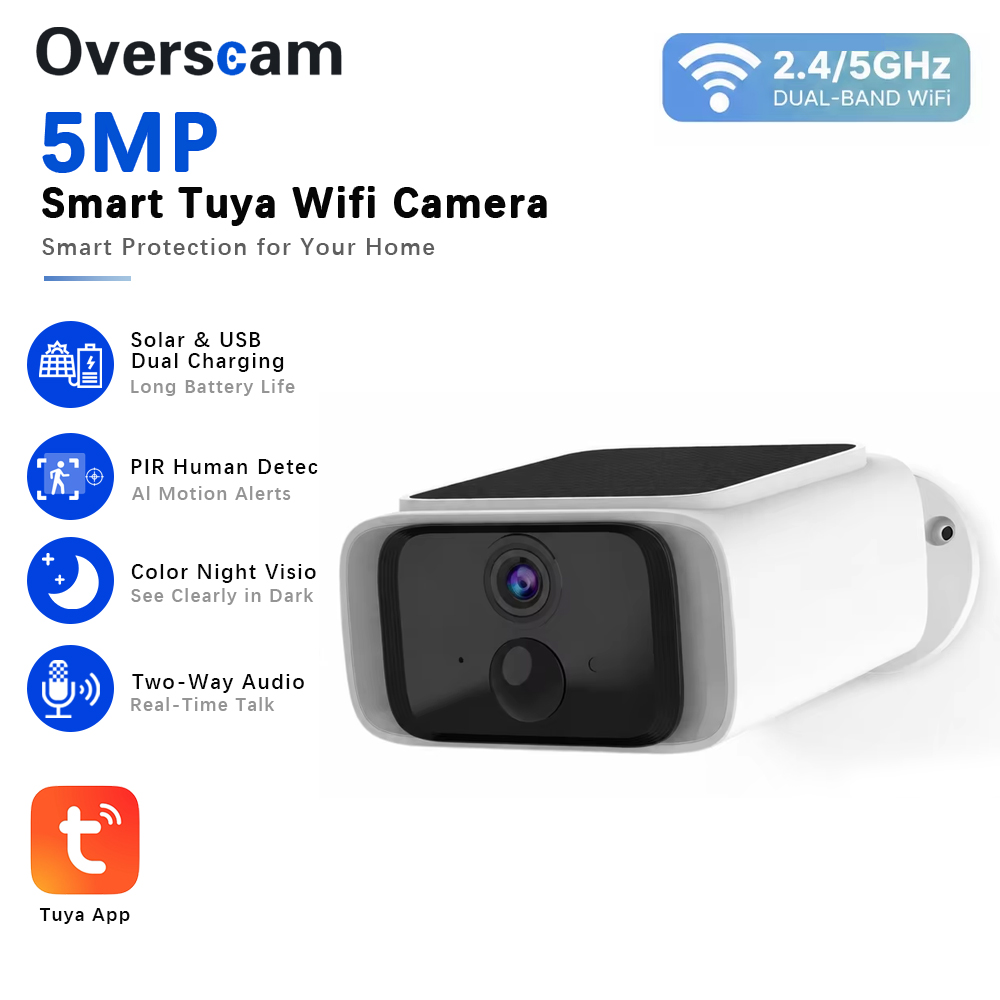 Tuya 5MP ソーラーセキュリティカメラワイヤレス屋外  - Home Security Product のレビューと価格